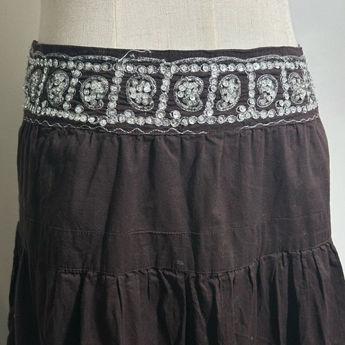 Falda De Colección Y2K Planet Gold Lentejuelas en Niveles Midi Circular TALLA M - Imagen 4 de 5