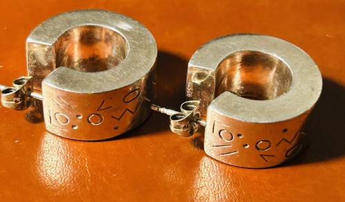 Vintage signierte Sterling Southwestern geätzte geometrische Design klobige Creolen - Bild 5 von 17