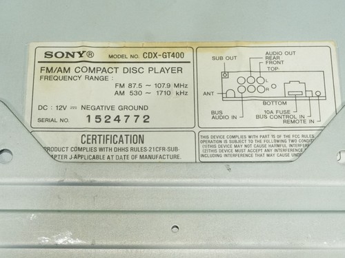 Sony CDX-GT400 CD player with MP3/WMA playback radio stereo head unit - Picture 8 of 11