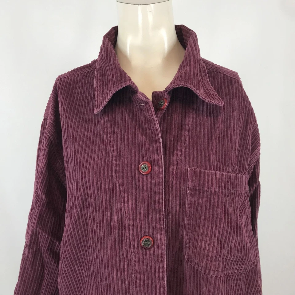 VINTAGE FASHION BUG ~ WOMENS 18/20 ~ PLUM CORDUROY BUTTON UP CHORE SHIRT JACKET - Изображение 2 из 4