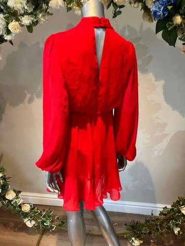 Vestido TED BAKER Mujer TB 2 UK 10 Cebrina Rojo Cuello Corbata Manga Larga Gasa NUEVO - Imagen 5 de 19