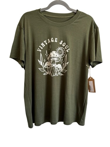 The Vintage Dragonfly Boutique Vintage Soul Green Mushroom Graphic Tee Size L - Picture 3 of 5