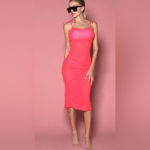 L’animal x Morgan Osma AMOUR Mesh Dress/ Cover Up Jot Pink Size Medium 1768 - Picture 4 of 9