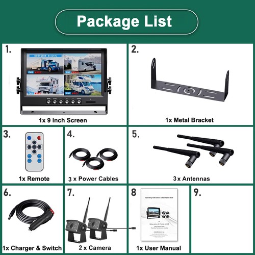 Monitor dividido inalámbrico 9" 1080P DVR IR cámara de reversa para camión remolque RV cámper - Imagen 16 de 20