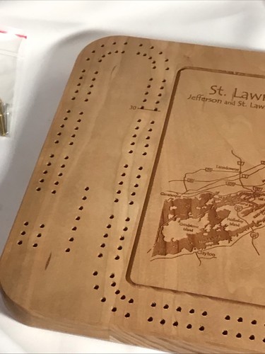 WOOD CRIBBAGE BOARD LASER ETCHED W/ST LAWRENCE RIVER - Picture 3 of 12