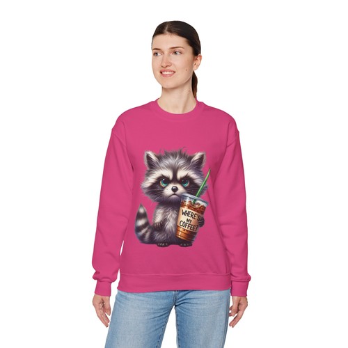 Funny Coffee Raccoon Sweatshirt “Where’s My Coffee?” Unisex Cozy Fall Pullover - Picture 20 of 21