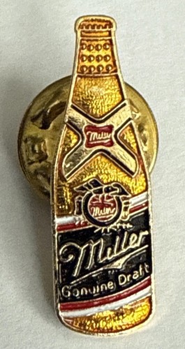 Miller Genuine Draft Bottle Enamel Lapel Pin Gold Beer Bottle Shape 1986 - Picture 1 of 3