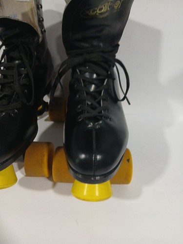 Vintage XCALIBER Roller Skate Black Leather Wood Wheels Sz 8 - Picture 19 of 24
