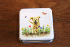 Kleine Geschenkdose "Hundespa&szlig;" 10 x 10 cm, H 4 cm, Blechdose mit Hundemotiv