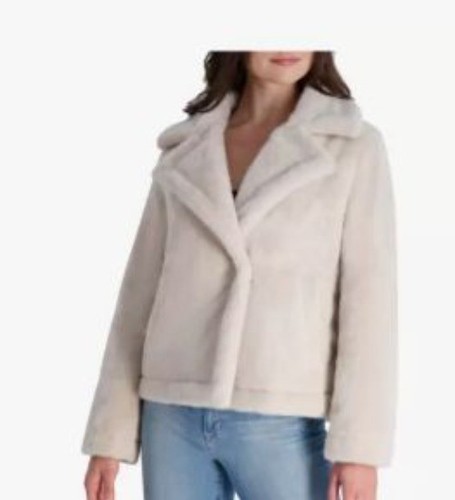 French Connection großer Damen Winter Kunstfell Kurzmantel gekerbtes Revers Jacke - Bild 4 von 11