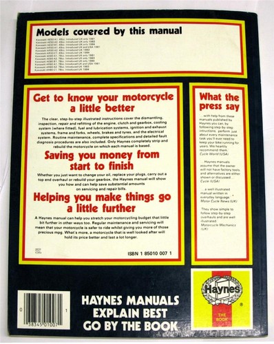 KAWASAKI AE/AR 50 + 80 Haynes Motorcycle Workshop Manual 1986 #ISBN 1850100071 - Picture 8 of 8
