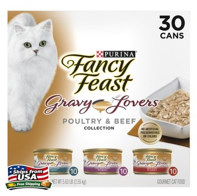 Purina Fancy Feast Gravy Lovers Wet Cat Food Poultry & Beef, Variety Pack, 30ct
