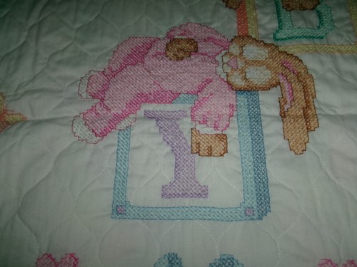 Manta bebé vintage~ Hecho a mano cosido en cruz~ Conejitos~ BEBÉ Janlynn 34 x 43 - Imagen 3 de 9