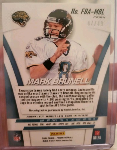 2024 Panini Prizm Autographs Mark Brunell FBA-MBL Purple Power Prizm /49 - Imagen 2 de 4