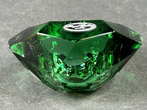 Royal Gallery Vtg Green Crystal Ash Tray Made In ITALY Art deco Style - Picture 3 of 14