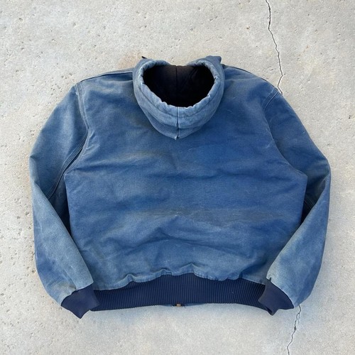 Vintage Carhartt Hooded Jacket J04 NVY BLUE SUN Faded Men Size XL - Picture 4 of 5