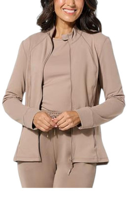 Joy Collection Women's Ultra Smooth Zip Up Jacket Taupe