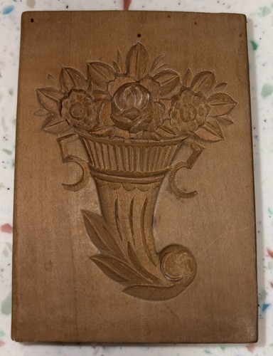 GERMAN WOODEN Springerle Butter Stamp Press Mold - FLOWER BASKET/ Cornucopia - Picture 2 of 7