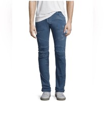 Balmain Moto Jeans In Light Blue Twill Size 34us Brand New .AUTHENTIC