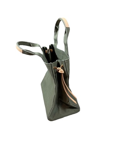Bolso de Mano Shiraho Kamakura de Lona y Cuero Diseñador Japonés Verde Tostado - Imagen 4 de 8