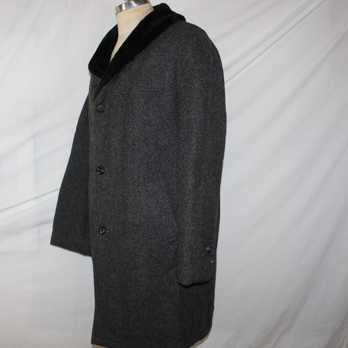 Vtg Towncraft Men’s Sz 46 Wool Tweed Herringbone Gray Raglan Heavy Winter Coat - Picture 3 of 9