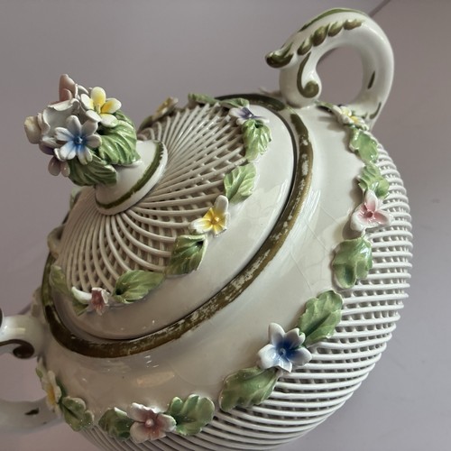 CAPODIMONTE GITTER GEFLOCHTEN FLORAL PORZELLAN POTPOURRI BONBONIERE DECKEL LESEN - Bild 7 von 19