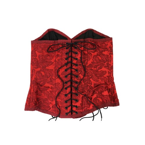 Corsé Floral Brocado Rojo Top Con Cordones Bustier Mediano Gótico Estilo Victoriano - Imagen 4 de 7