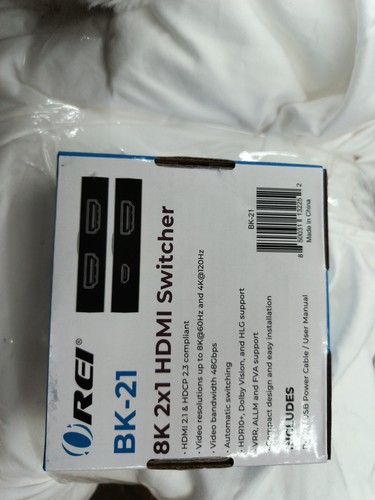 OREI 8K 2x1 HDMI Switch 4K @ 120hz Auto HDMI Selector Switch B/W 2 Inputs BK-21S - Picture 3 of 3