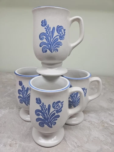 Pfaltzgraff Yorktowne Footed Pedestal Coffee Cup Mugs USA VTG (4) Stoneware B19