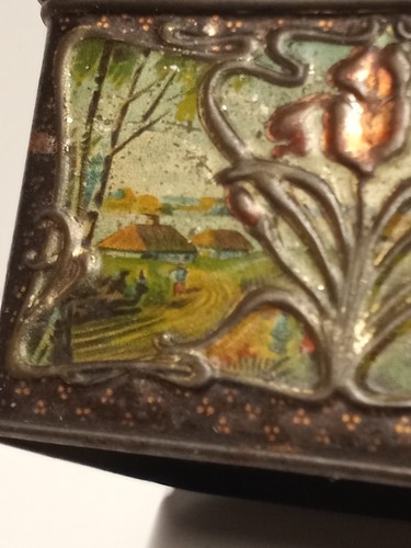 Antique 1910 Russian Popov Brothers Tea Caddy Box hand painted TIN Hinged Top - Picture 13 of 21