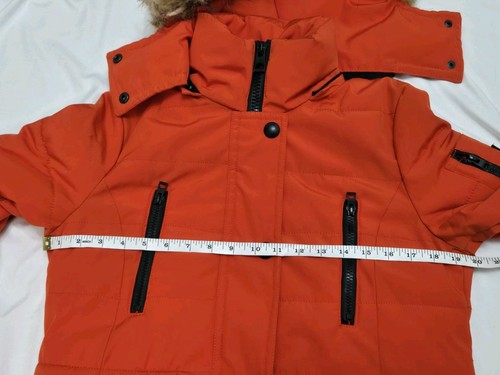 Chaqueta Abrigo Guess Para Mujer Los Ángeles Naranja Imitación Piel Borde Capucha Puffer Talla Mediana - Imagen 3 de 23