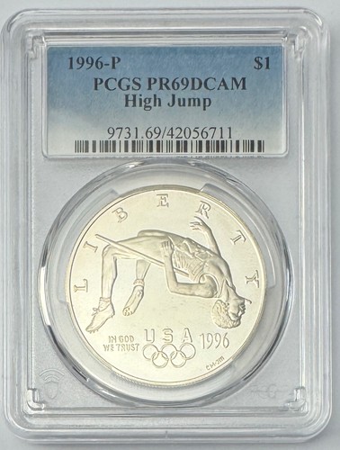 1996-P PCGS PR69 DCAM High Jump $1 Olympic Coin P281 - Picture 1 of 2