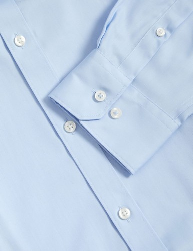 Marks & Spencer Mens Blue Cotton Regular Long sleeved Shirt - M&S - Picture 7 of 12