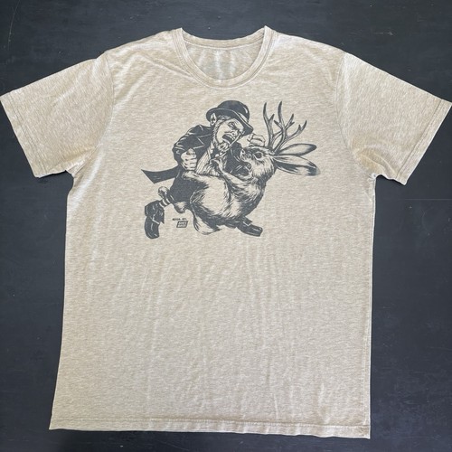 Ames Bros Leprechaun vs Jackalope graphic T-shirt XL Tan