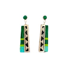 Eddie Johnson, Earrings, Multi-Stone, Sterling Silver, Navajo, 2 1/4