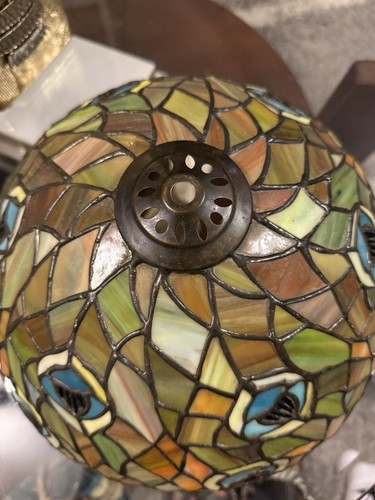Tiffany Style Lamp Shade Amber Green Blue Leaded Stained Glass 7”Tx12"W - Picture 3 of 10
