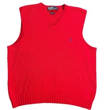 Vtg Polo Ralph Lauren Sweater Vest Mens Large Red Cotton Rib Knit Pony Fall Lg
