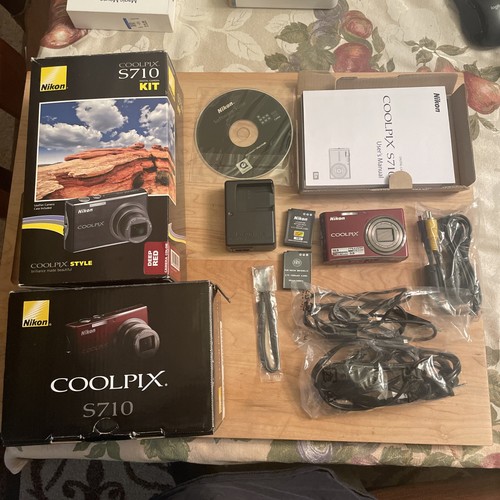 Nikon Coolpix S710 14.5MP Digital Camera Battery & Charger Box And More