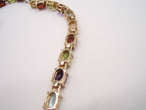 PULSERA DE PLATA ESTERLINA PIEDRAS PRECIOSAS MULTICOLORES 7 1/4” ORO LAVADO - Imagen 6 de 7