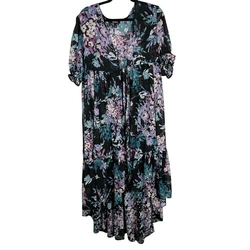 Torrid Rüschen Kimono Chiffon Clip Punkte Blumen schwarz Damen 0 oder 0X