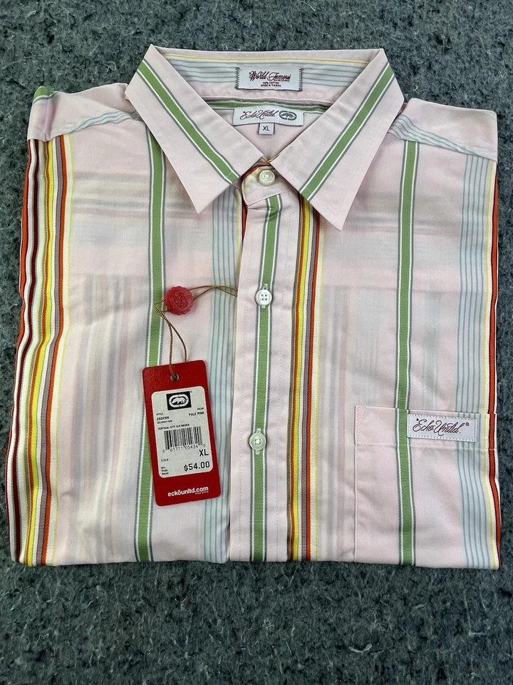 Ecko Unltd Vertical Stripe Shirt XL Pale Pink Short Sleeve New With Tags - Image 2 of 4