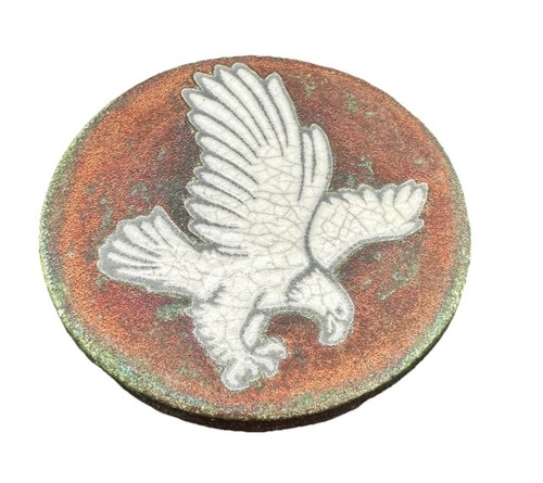 Vintage Pottery Eagle Coaster , Signed J Dillard Raku Preowned