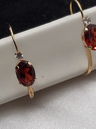 14K Yellow Gold 2.00ct Almandine Garnet Diamond Lever earrings J4346YS 1.1Gr New - Picture 5 of 12