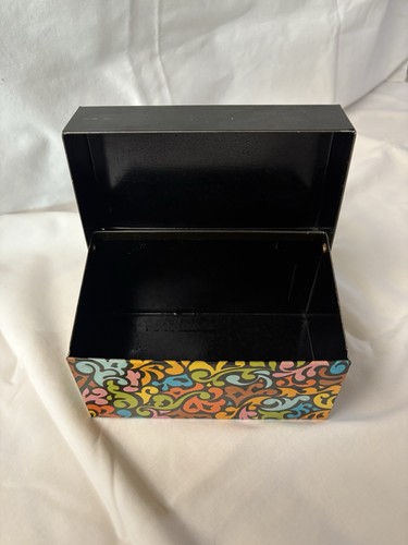 Vintage Ohio Art Metal Recipe Box Hinged Lid Sun Psychedelic - Bild 5 von 12