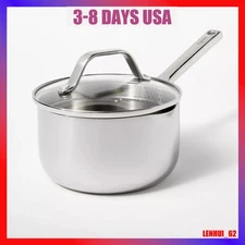1.5qt Stainless Steel Sauce Pan with Straining Lid Silver - Figmint™