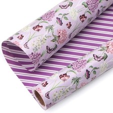 Floral wrapping paper floral butterfly and stripe reversible mini roll
