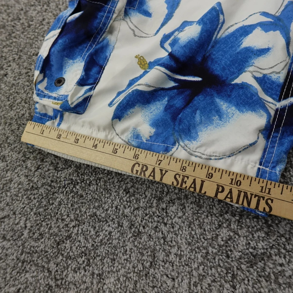 Винтажный Hollister шорты мужские S синий белый цветочный гавайский грузовой плавки 90-х Y2K - Изображение 3 из 4