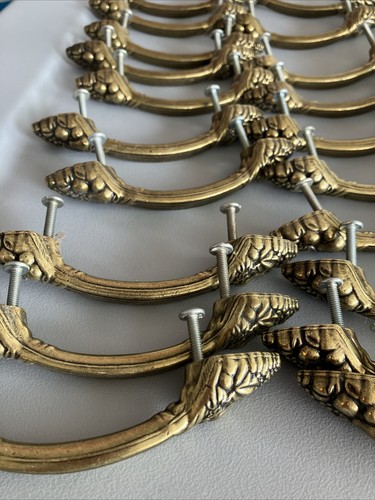 Vintage Amerock Lot of 50 Brass Fruit Cabinet Drawer Pulls Handles Hole To Hole - Picture 3 of 14