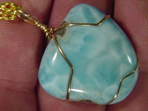 BUTW 14 kt gold filled wire wrapped Caribbean Larimar pendant 0549D tle - Imagen 3 de 4