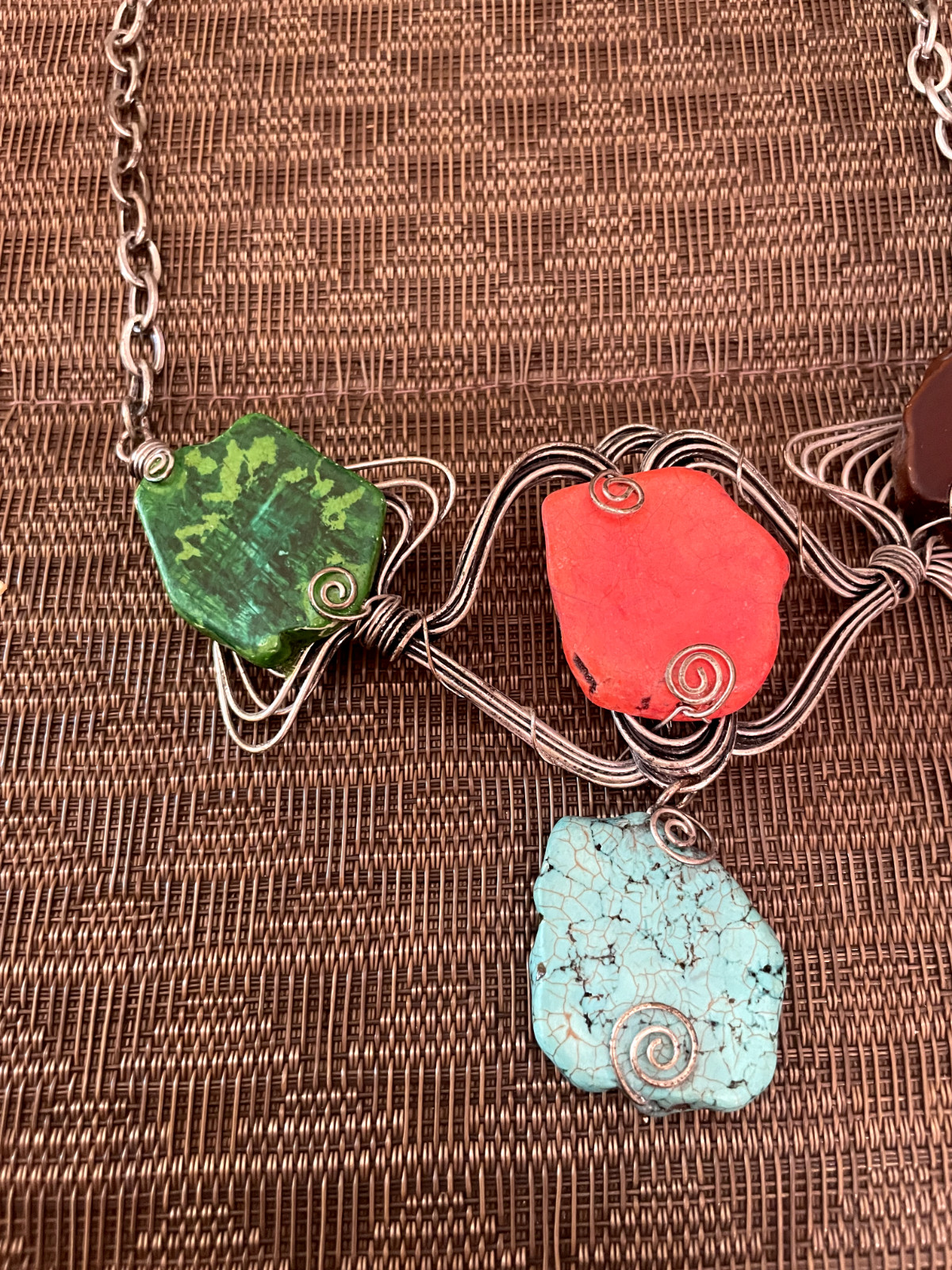 Vintage Signed Statement Necklace Multi Color Wir… - image 2